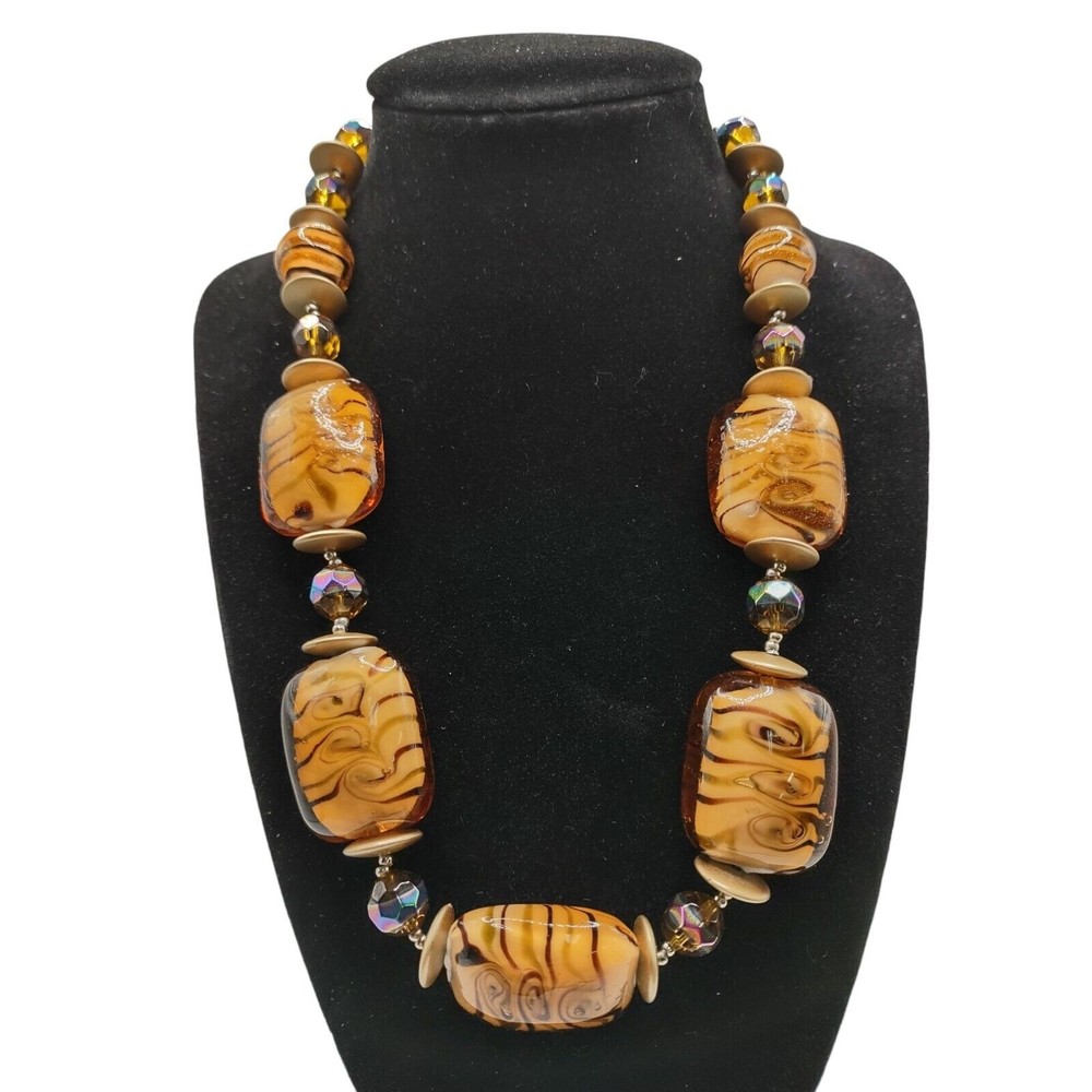 Tiger Stripe Lampwork Chunky Glass Aurora Borealis Bead Princess Necklace